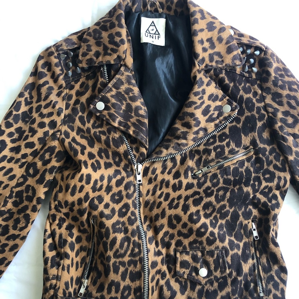 UNIF Studded Leopard Moto Jacket